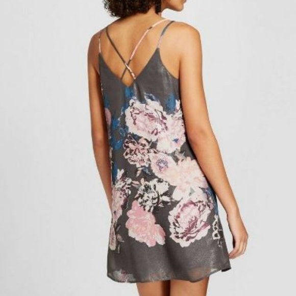 Floral Foil Print Strappy Party Dress-74-532 - Picture 1 of 2